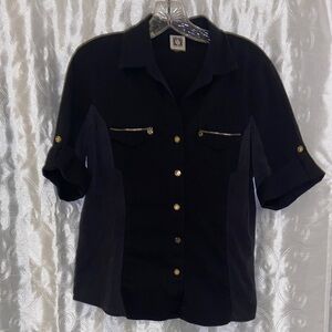 Anne Klein Black Top with Gold Accents Women’s Size Medium 🔥 C2